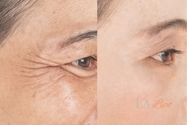 Before and after results of woman - HI-fu wrinkles reduction treatment Solihull Lodge