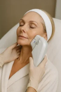 Woman receiving HIFU non surgical facelift treatment Solihull Lodge