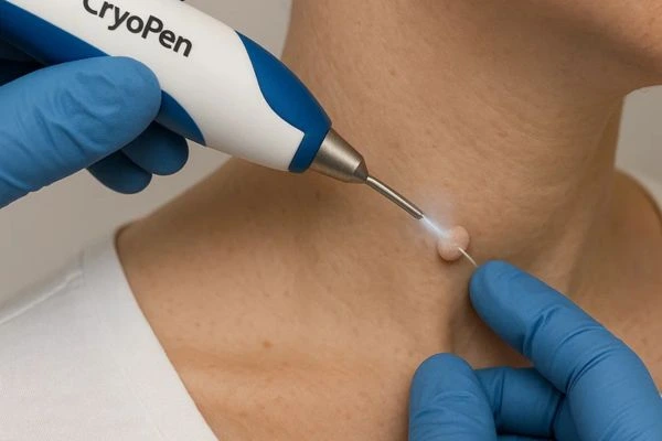 Person receiving Cryotherapy skin tag removal Solihull Lodge