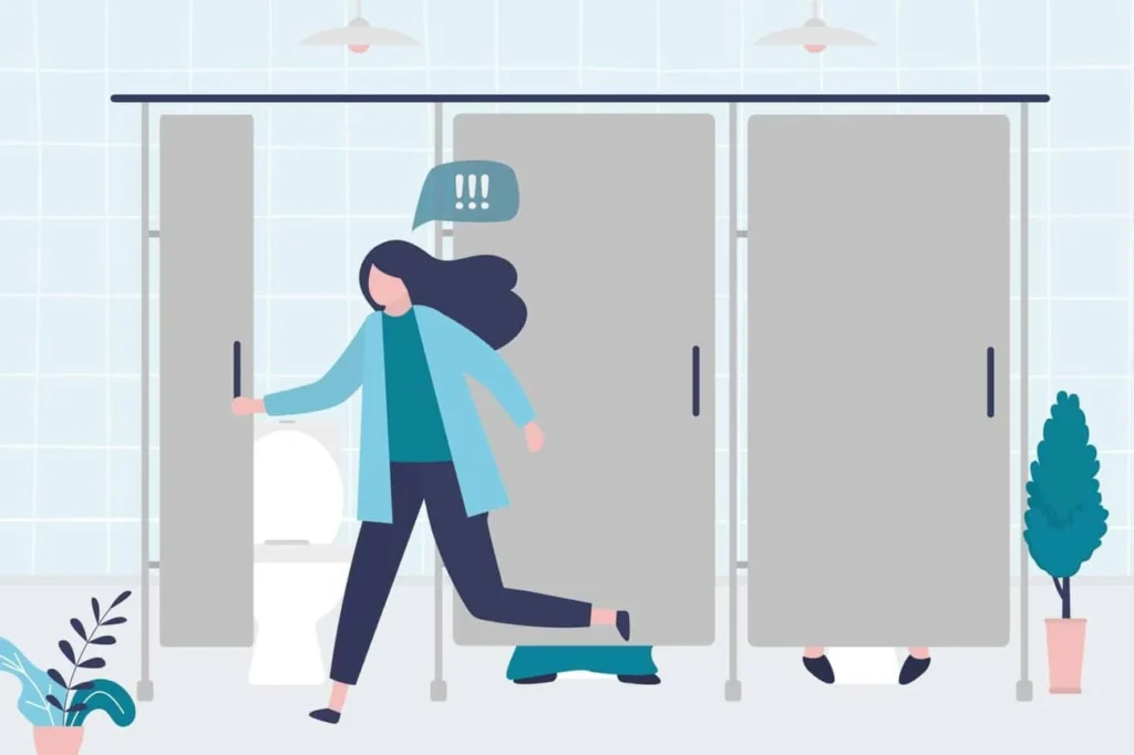 graphic of Urine incontinence Solihull Lodge woman running to the toilet.