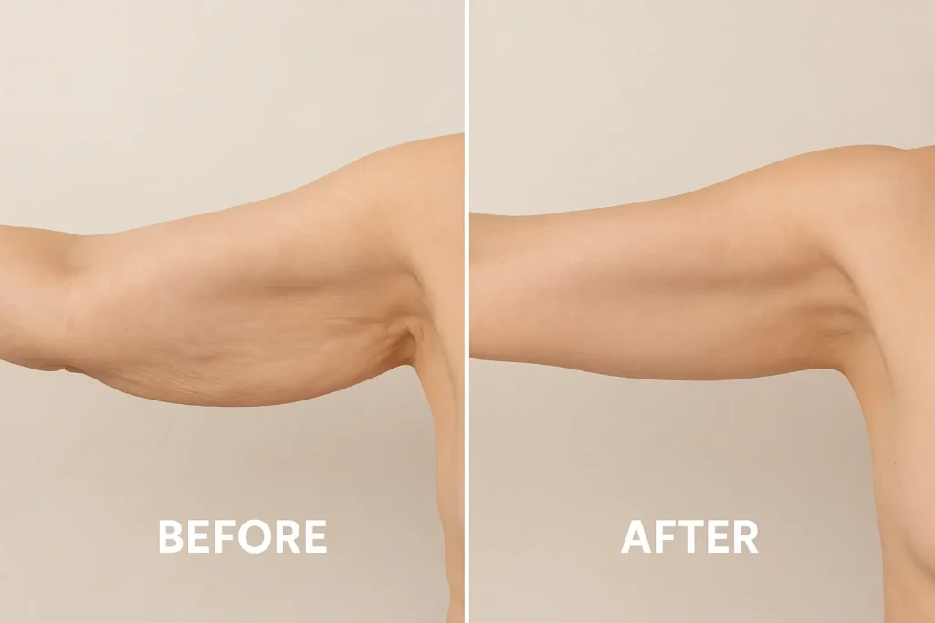 Picture of LA LIPO Solihull Lodge before and after results of skin tightening treatment on the upper arms.